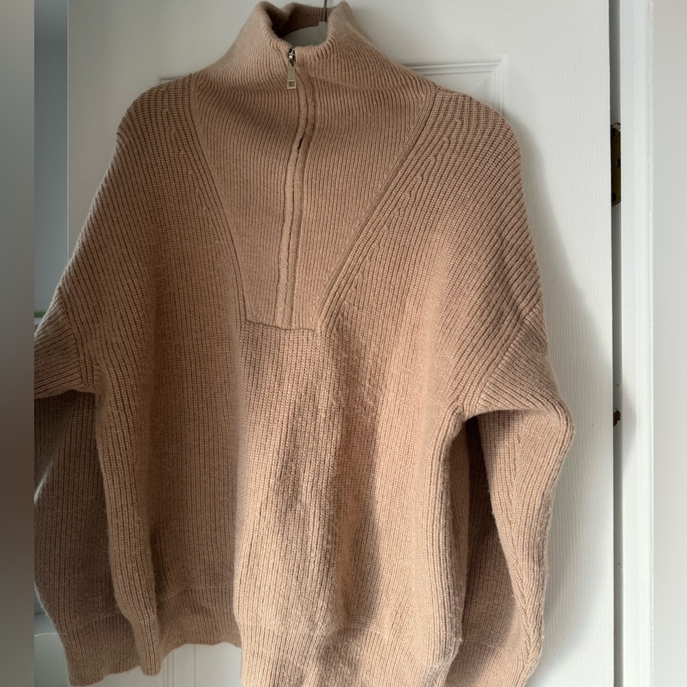 Camel Beige Quarter Zip Sweater - size S